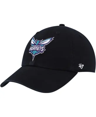Men's '47 Brand Black Charlotte Hornets Team Logo Clean Up Adjustable Hat