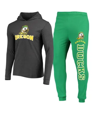 Men's Concepts Sport Green, Heather Charcoal Oregon Ducks Meter Long Sleeve Hoodie T-shirt and Jogger Pajama Set