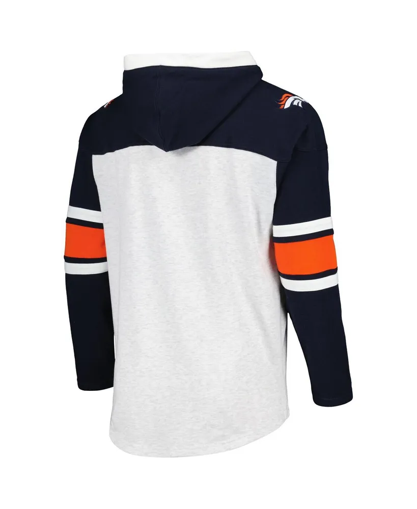 Men's '47 Brand Denver Broncos Heather Gray Gridiron Lace-Up Pullover Hoodie