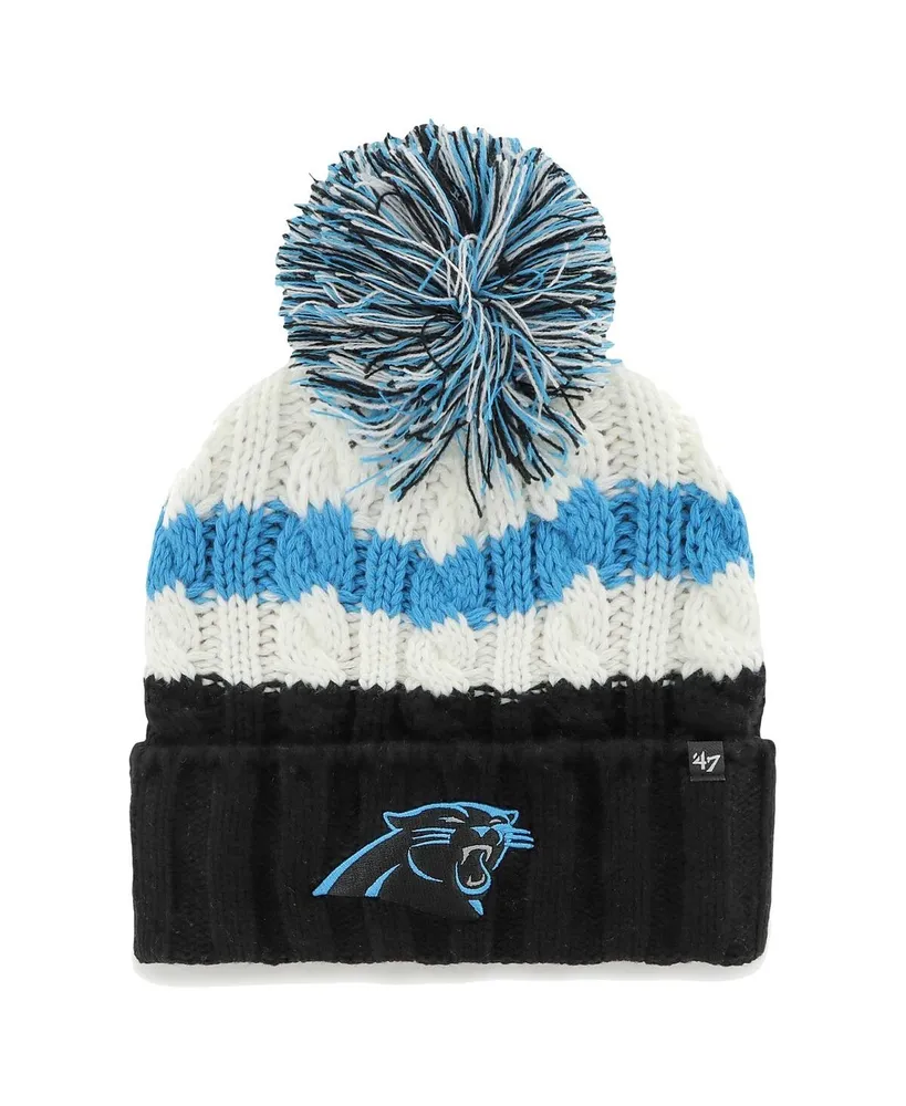 Women's '47 Brand White Carolina Panthers Ashfield Cuffed Knit Hat with Pom