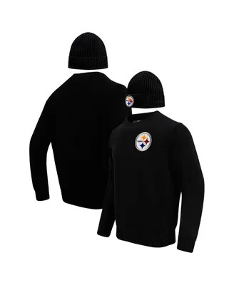 Men's Pro Standard Black Pittsburgh Steelers Crewneck Pullover Sweater and Cuffed Knit Hat Box Gift Set
