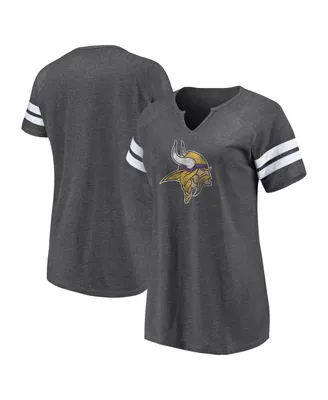 Women's Fanatics Charcoal Distressed Minnesota Vikings Plus Logo Notch Neck Raglan Sleeve T-shirt