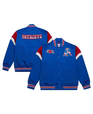 Men's Mitchell & Ness Royal Distressed New England Patriots Big and Tall Satin Full-Snap Jacket