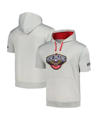 Men's Fanatics Silver, Red New Orleans Pelicans Short Sleeve Pullover Hoodie