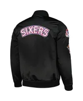 Men's Mitchell & Ness Black Philadelphia 76ers Hardwood Classics Retro Satin Full-Zip Jacket