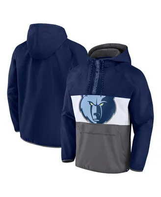Men's Fanatics Navy, Gray Memphis Grizzlies Anorak Flagrant Foul Color-Block Raglan Hoodie Half-Zip Jacket
