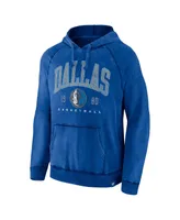 Men's Fanatics Heather Blue Distressed Dallas Mavericks Foul Trouble Snow Wash Raglan Pullover Hoodie