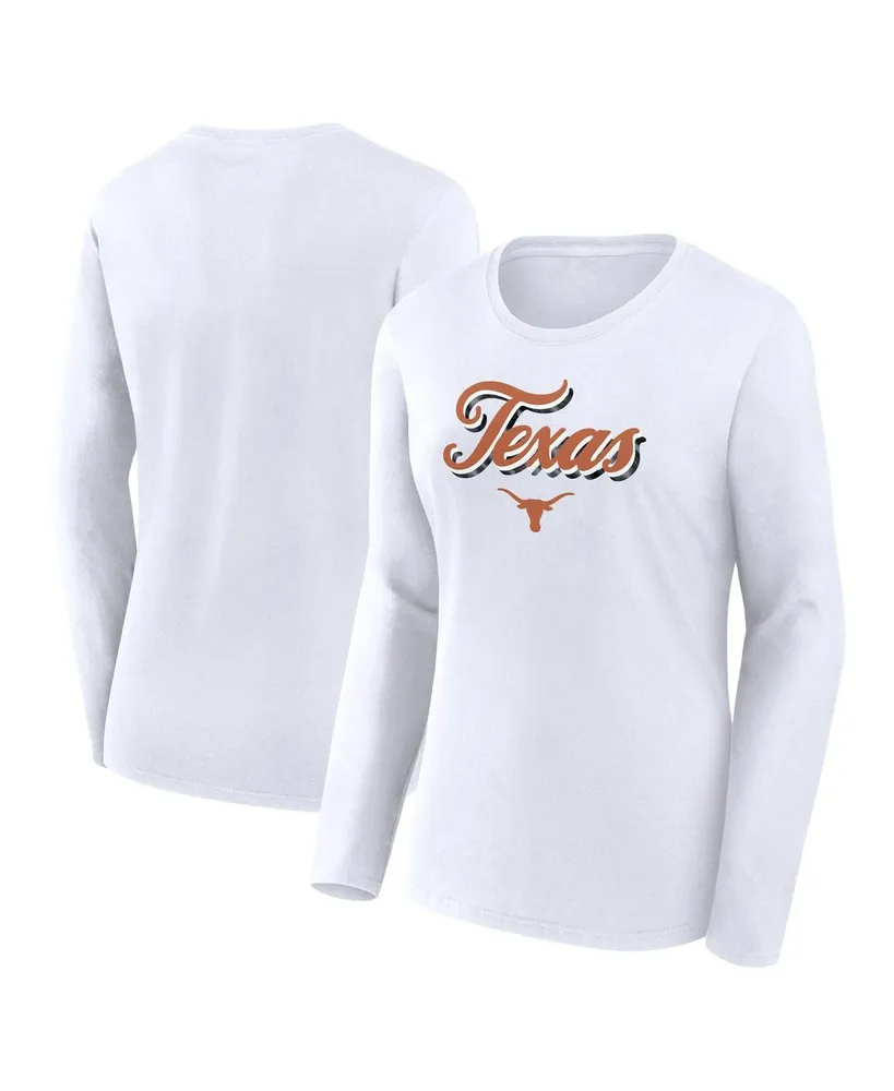 Women's Fanatics White Texas Longhorns Double Team Script Long Sleeve T-shirt