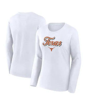 Women's Fanatics White Texas Longhorns Double Team Script Long Sleeve T-shirt