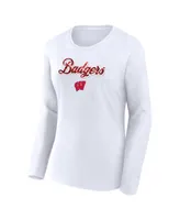 Women's Fanatics White Wisconsin Badgers Double Team Script Long Sleeve T-shirt