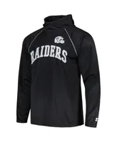 Men's Starter Black Distressed Las Vegas Raiders Gridiron Classics Throwback Raglan Long Sleeve Hooded T-shirt