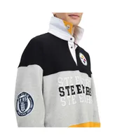 Men's Tommy Hilfiger Black Pittsburgh Steelers Connor Oversized Rugby Long Sleeve Polo Shirt