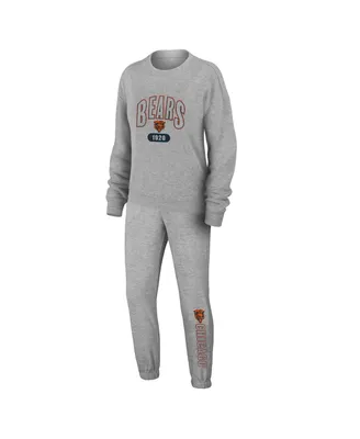 Women's Wear by Erin Andrews Heather Gray Chicago Bears Knit Long Sleeve Tri-Blend T-shirt and Pants Sleep Set