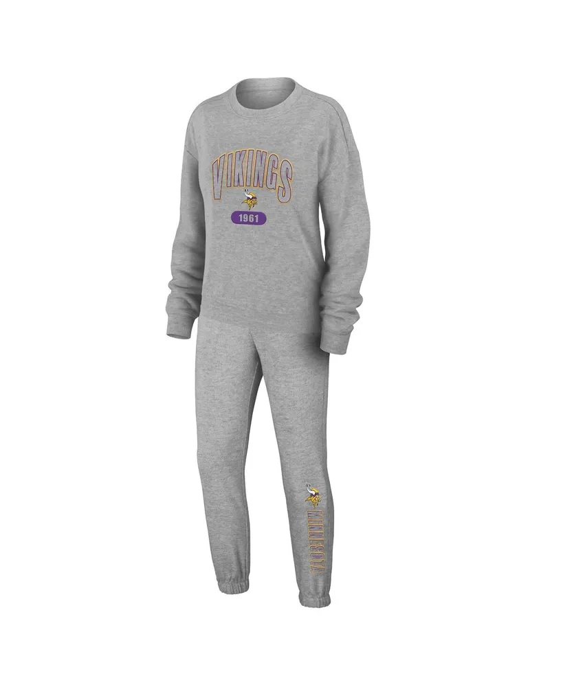 Women's Wear by Erin Andrews Heather Gray Minnesota Vikings Knit Long Sleeve Tri-Blend T-shirt and Pants Sleep Set