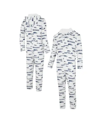 Men's Concepts Sport White Seattle Seahawks Allover Print Docket Union Full-Zip Hooded Pajama Suit