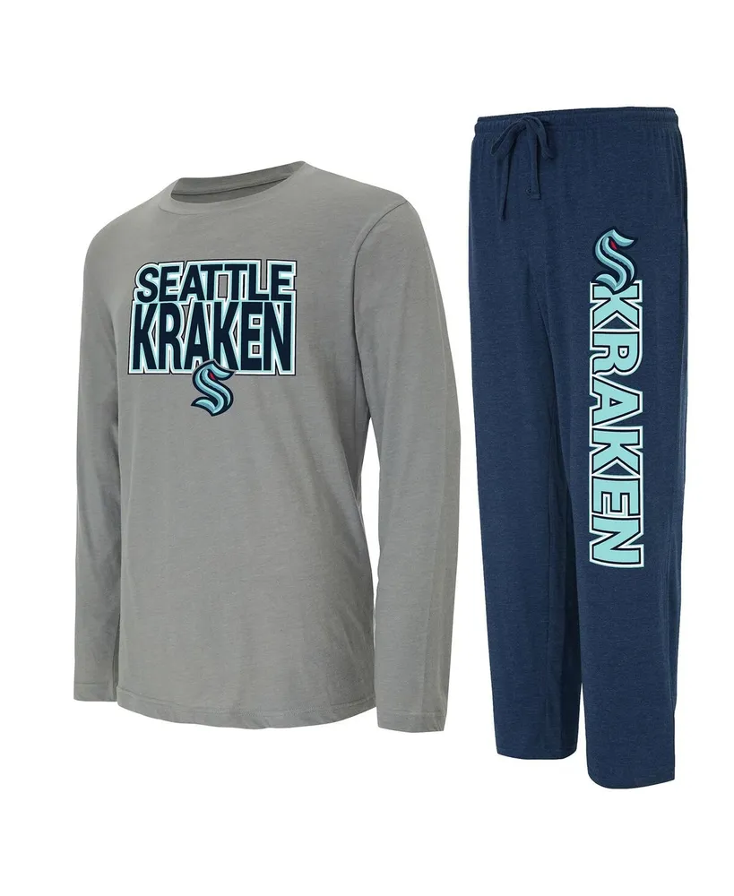 Men's Concepts Sport Navy, Gray Seattle Kraken Meter Long Sleeve T-shirt and Pants Sleep Set
