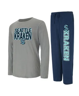 Men's Concepts Sport Navy, Gray Seattle Kraken Meter Long Sleeve T-shirt and Pants Sleep Set