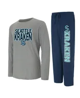 Men's Concepts Sport Navy, Gray Seattle Kraken Meter Long Sleeve T-shirt and Pants Sleep Set