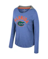 Women's Colosseum Royal Florida Gators Distressed Heather Long Sleeve Hoodie T-shirt