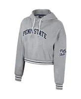 Women's The Wild Collective Heather Gray Distressed Penn State Nittany Lions Cropped Shimmer Pullover Hoodie