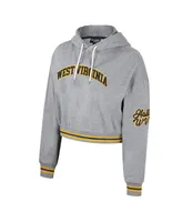 Women's The Wild Collective Heather Gray Distressed West Virginia Mountaineers Cropped Shimmer Pullover Hoodie