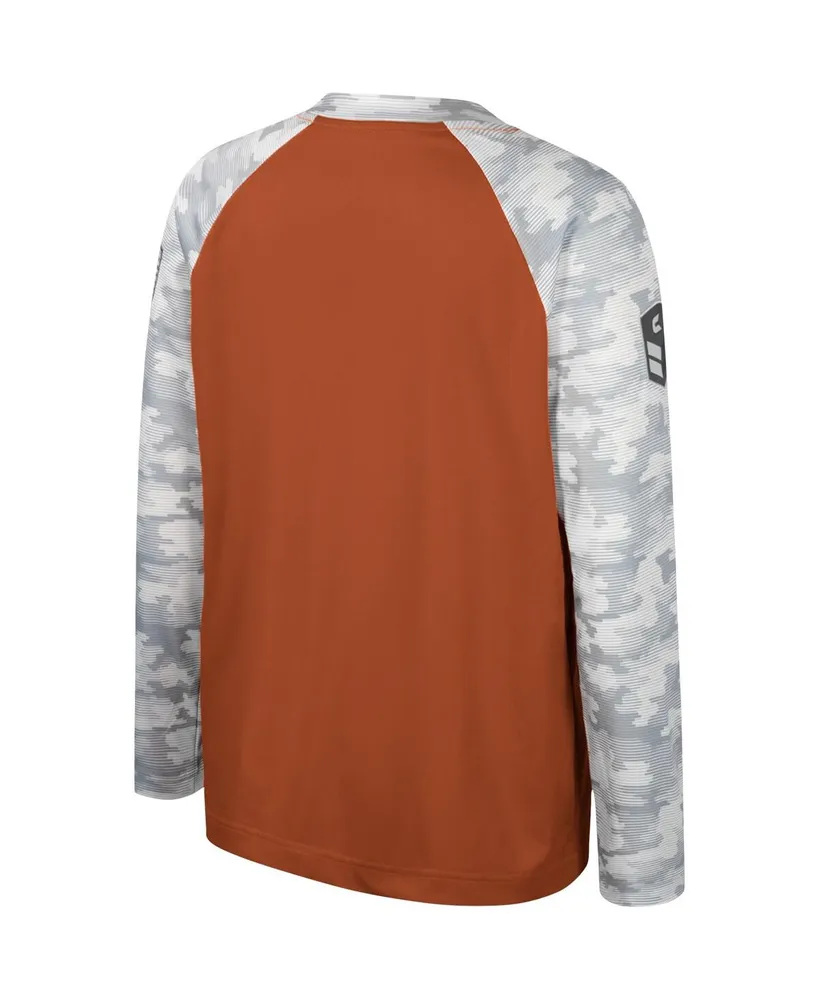 Big Boys Colosseum Burnt Orange, Camo Texas Longhorns Oht Military-Inspired Appreciation Dark Star Raglan Long Sleeve T-shirt