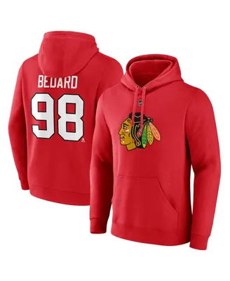 Men's Fanatics Connor Bedard Red Chicago Blackhawks Authentic Stack Name and Number Tri-Blend Pullover Hoodie