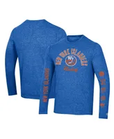 Men's Champion Heather Royal Distressed New York Islanders Multi-Logo Tri-Blend Long Sleeve T-shirt