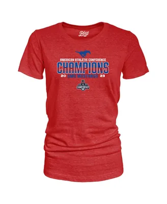 Women's Blue 84 Red Smu Mustangs 2023 Aac Football Conference Champions Locker Room Tri-Blend Crew Neck T-shirt