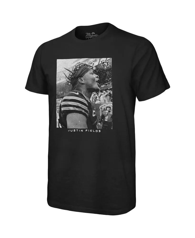 Men's Majestic Threads Justin Fields Black Chicago Bears Oversized Player Image T-shirt