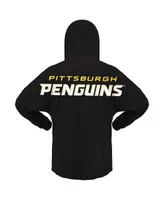 Women's Fanatics Black Pittsburgh Penguins Jersey Lace-Up V-Neck Long Sleeve Hoodie T-shirt