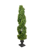 4.5' Artificial Cedar Double Spiral Topiary Tree in Urn Style Pot Unlit