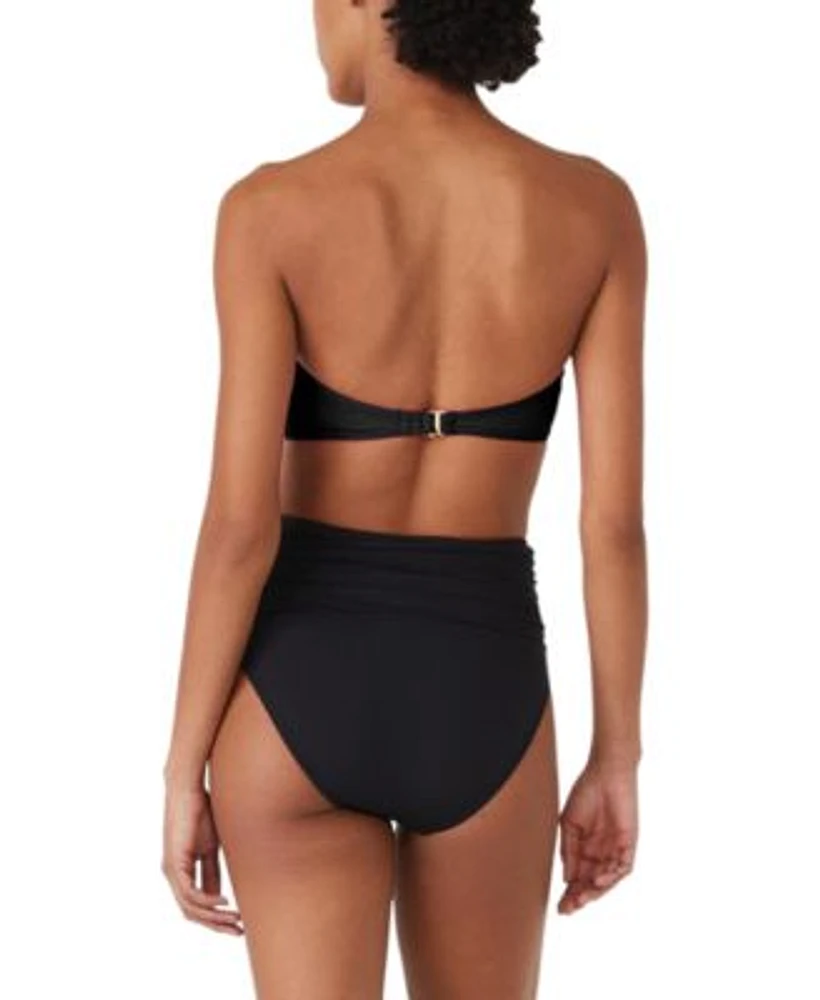 Kate Spade New York Womens Rosette Detail Convertible Bandeau Bikini Top High Waist Bikini Bottoms
