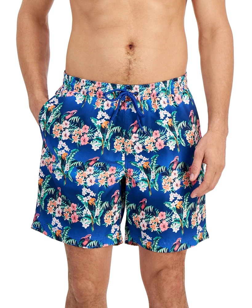 Club Room Men's Bird Tropical Floral-Print Quick-Dry 7" Swim Trunks, Created for Macy's