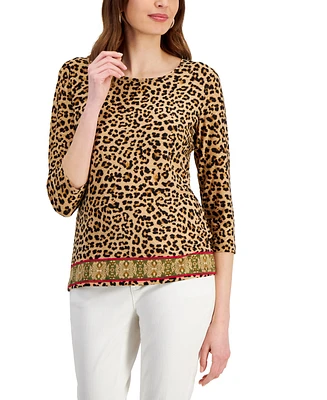 Jm Collection Women's 3/4 Sleeve Print Jacquard Top, Created for Macy's