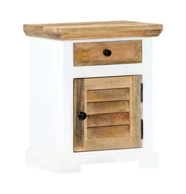 Nightstand White and Brown 15.7"x11.8"x19.6" Solid Rough Mango Wood