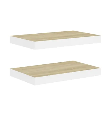 Floating Wall Shelves pcs Oak and White 15.7"x9.1"x1.5" Mdf