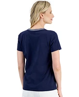 Nautica Jeans Women's Solid Stripe-Trim V-Neck