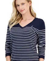 Nautica Jeans Women's Sailor-Stripe V-Neck Sweater