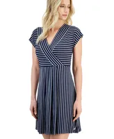 Nautica Jeans Women's Striped Short-Sleeve Surplice-Neck Dress