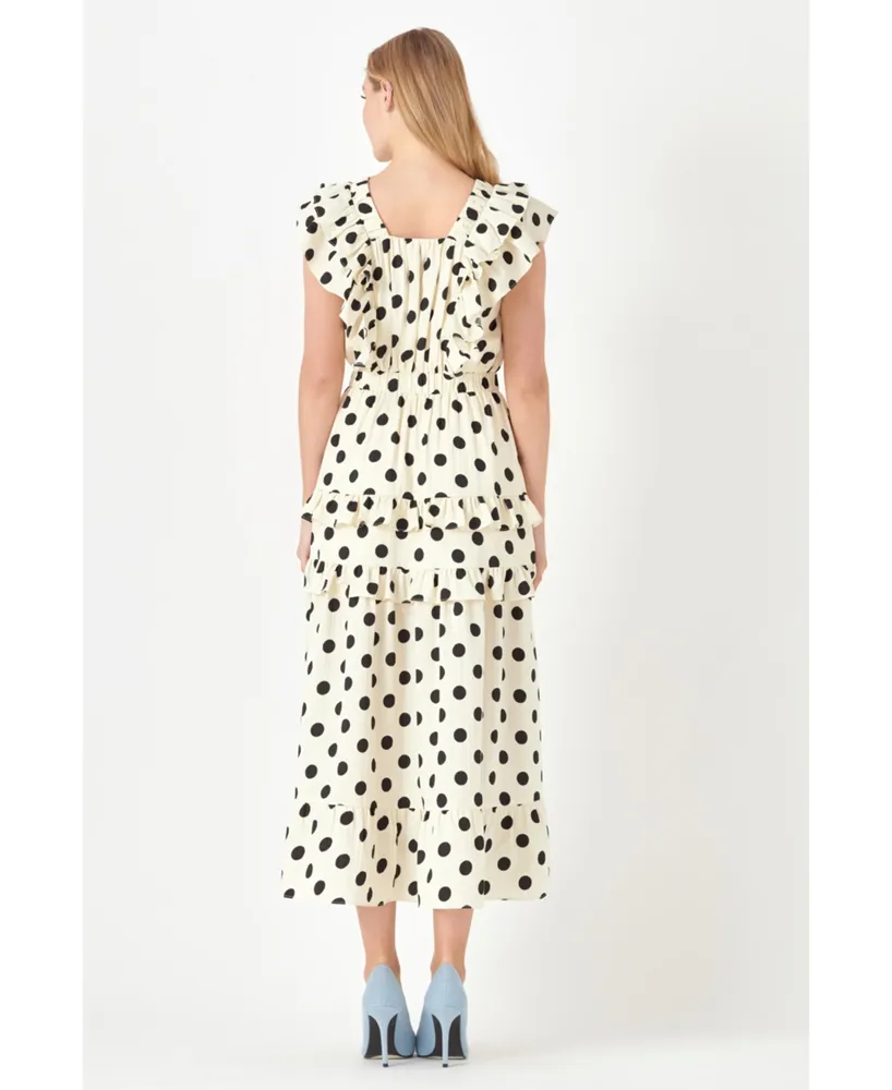 Women's Polka Dot Print Ruffle Detail Maxi Dress