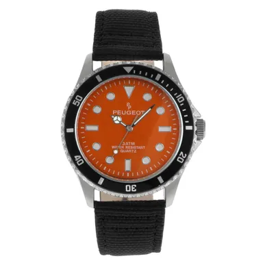 Peugeot Men's 42mm Sport Bezel Watch with Orange Dial and Canvas Strap