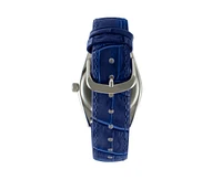 Peugeot Women's 36mm Blue Fluted Bezel Watch with Leather Strap