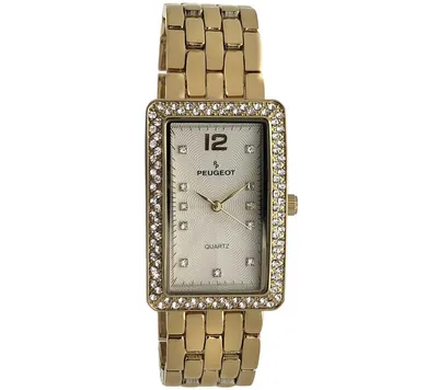 Peugeot Women's Gold Bracelet Watch with Crystal Bezel and Gold-Tone Bracelet Strap