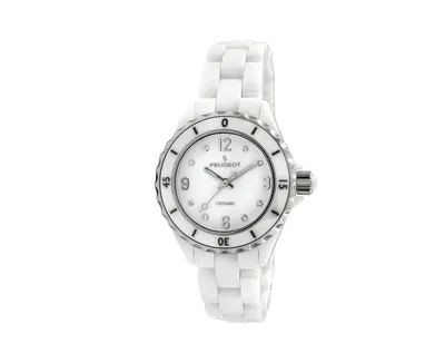 Peugeot Women's 36mm White Genuine Ceramic Strap Watch with Sport Bezel