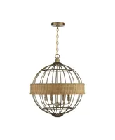 Boreal 4-Light Pendant in Burnished Brass with Natural Rattan