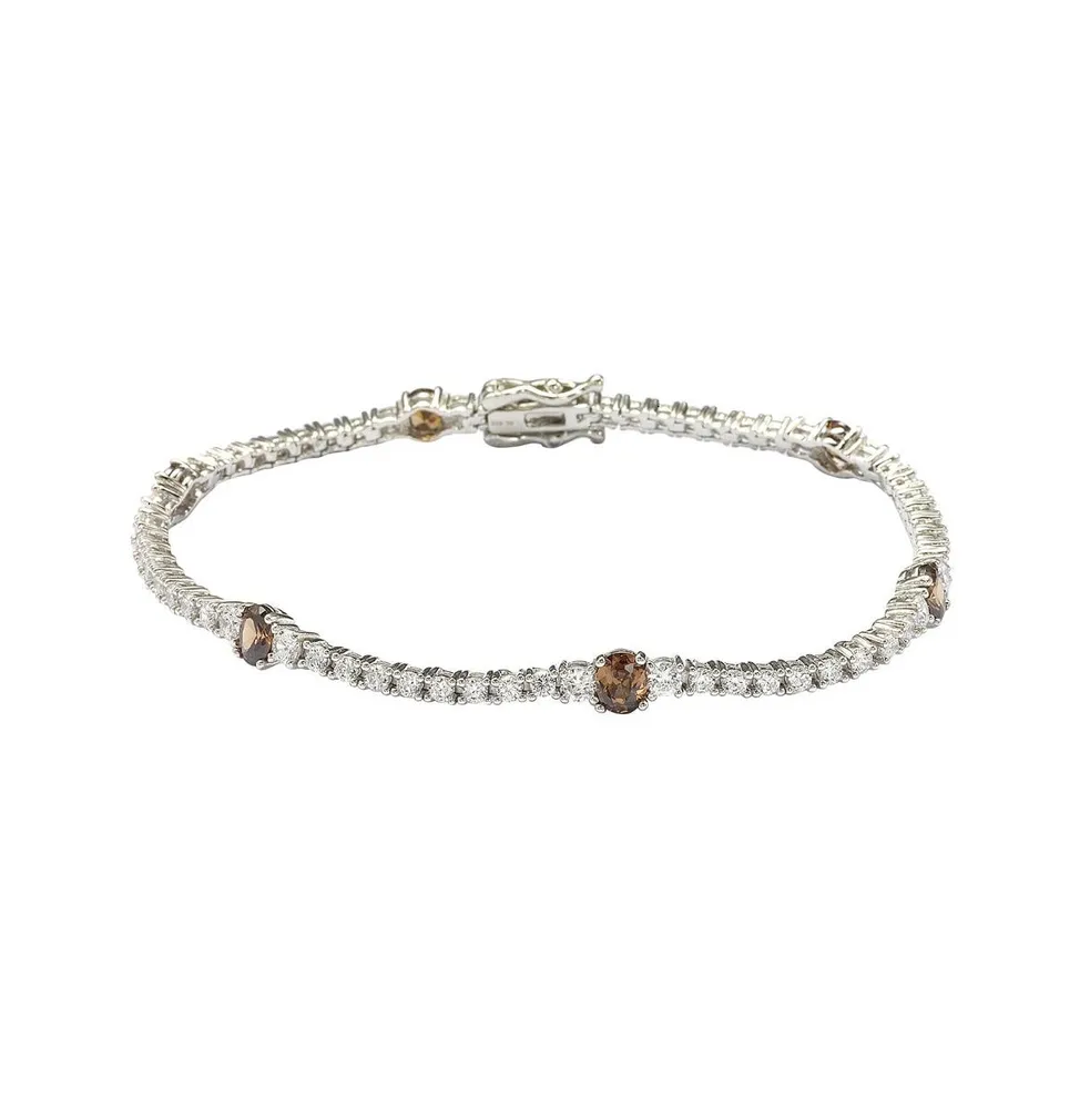 Suzy Levian New York Suzy Levian Sterling Silver Brown and White Cubic Zirconia Tennis Bracelet