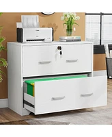 Tribe signs 2-Drawer Lateral File Cabinet, Large White Filing Cabinet with Lock, Office File Cabinets for Hanging Letter/Legal/F4/A4 Size Files