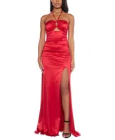 B Darlin Juniors' Satin Keyhole Halter Gown