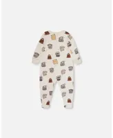 Baby Boy Organic Cotton One Piece Pajama Heather Beige Printed Monsters - Infant
